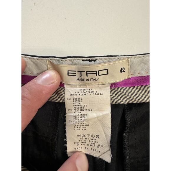 ETRO Italy Womens Black Chino Cotton Blend Dress Pants Size 42 US 6 Medium - Picture 3 of 6